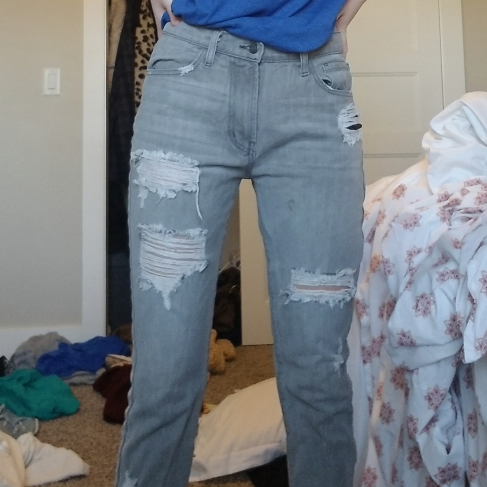 Grey ripped flying monkey jeans